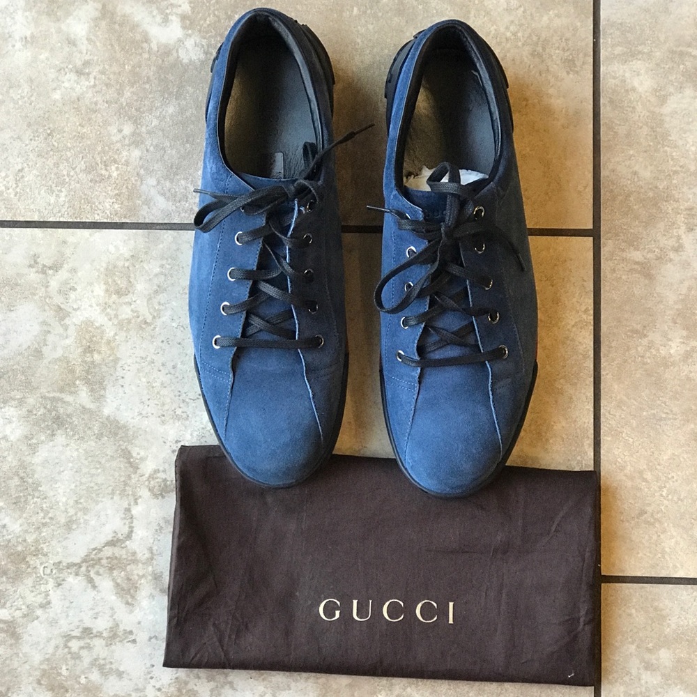 Gucci Blue Suede Lace Up Low Sneaker